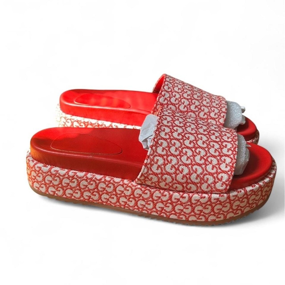 Red Platform Slides Chunky Cherry Sandals Y2K Glam Vacation Coastal Resort Sz 4